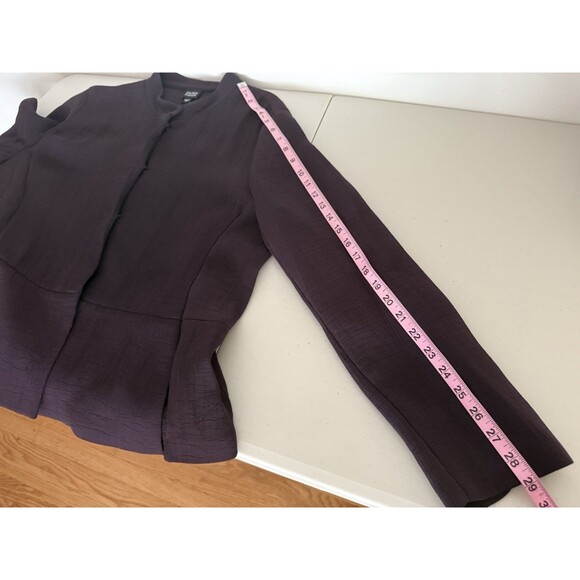 Eileen Fisher Textured Rayon & Silk Purple Blazer Size L Blouse With Pockets - Picture 6 of 13